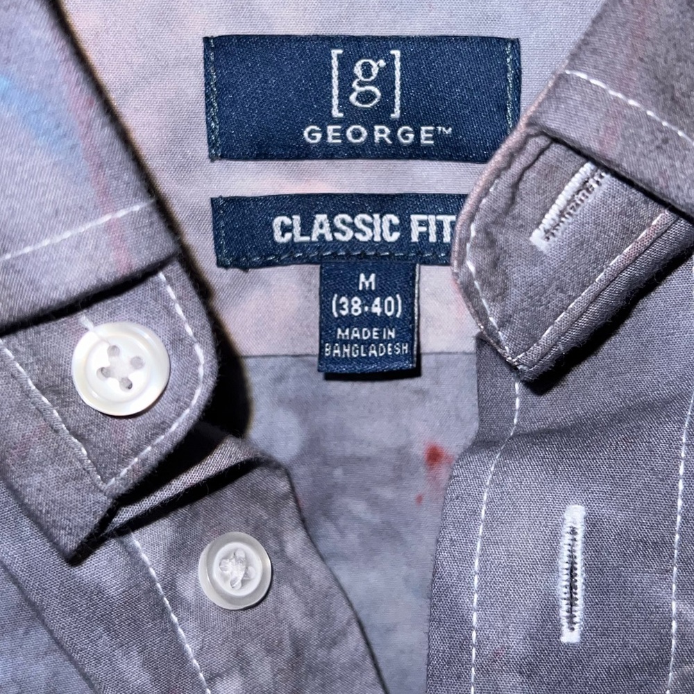 George Acid Wash Gray Retro Classic Button Up Long Sleeve Collar Shirt Size M - Picture 8 of 9